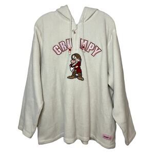 Disney Grumpy Sherpa Fleece Hoodie Sweatshirt Sz XL White‎ Pink Beads Snow White